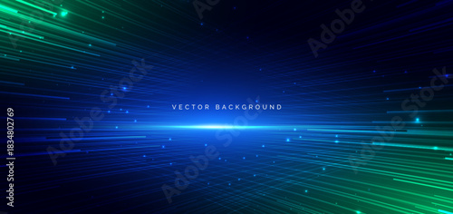 Lines diagonal glowing overlapping on blue and green background.