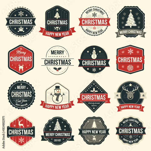Vintage Christmas and Happy New Year Badges Collection