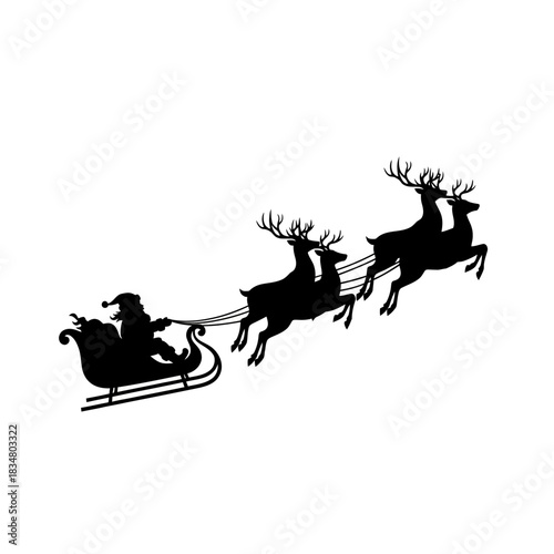 Santa Claus and Reindeer Sleigh Flying Silhouette Illustration