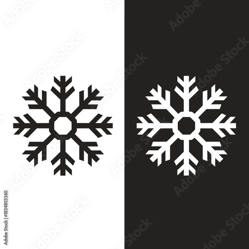 Black and White Snowflake Icon Set for Winter and Cold Weather Symbol