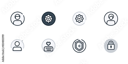 Collection of security and user profile icons representing identity verification and data protection