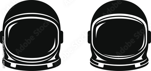 Two black astronaut helmets a simple graphic illustration on a white background