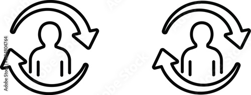 Two circular icons depicting people with arrows showing reciprocal action