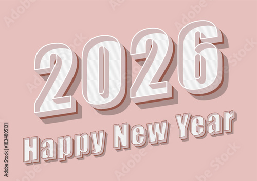 Happy new year text 2026 with peach color design