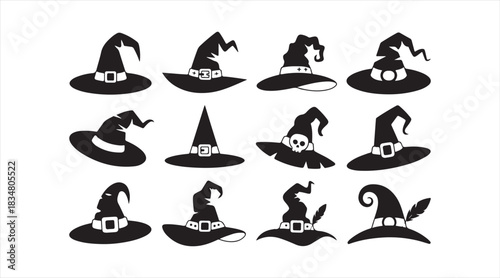 Creative collection of enchanted witch hat shapes for fantasy and Halloween graphics