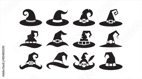 Halloween witch hat silhouette set featuring magical fantasy costume designs