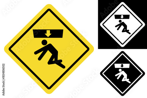 Workplace Safety Warning Sign Illustrating Crushing Hazard from Falling Objects - Essential Icon for Industrial Environments and Construction Sites to Prevent Injury