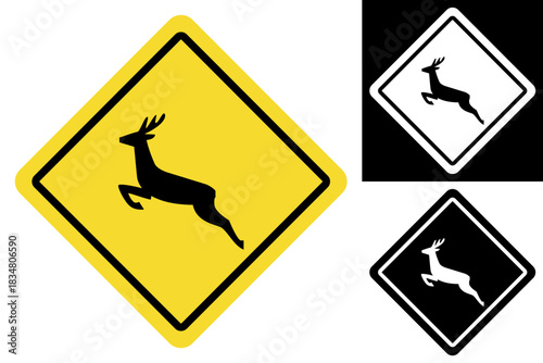Essential road safety sign warning drivers about deer crossing, featuring a bold deer silhouette for clear visibility and accident prevention