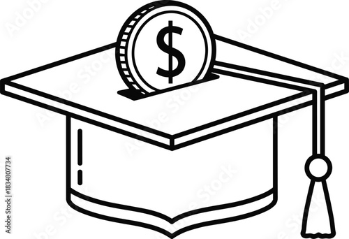 Graduation Cap as a Piggy Bank: Financial Investment in Higher Education, University Tuition Fees, Student Loan Debt, and Scholarship Fund Savings.