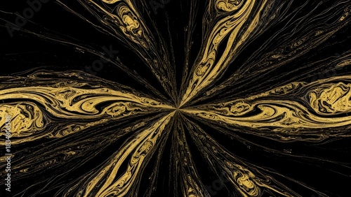 Abstract Gold and Black Swirl Pattern Background with Radiating Dynamic Lines isolated on White Background