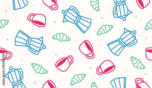 Cute croissant and coffee pattern background vector design