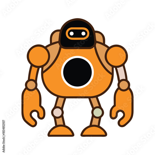 Cute orange robot character with a black circular body feature isolated on white background