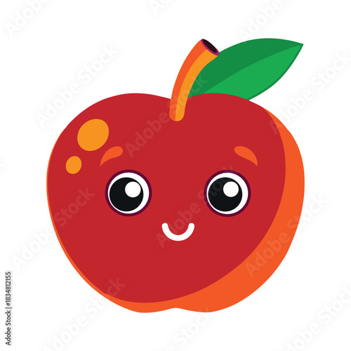 Cute cartoon red apple character with a happy face isolated on white background