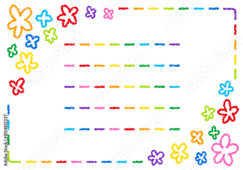 手描きのクレヨン素材　背景　花のフレーム　カード