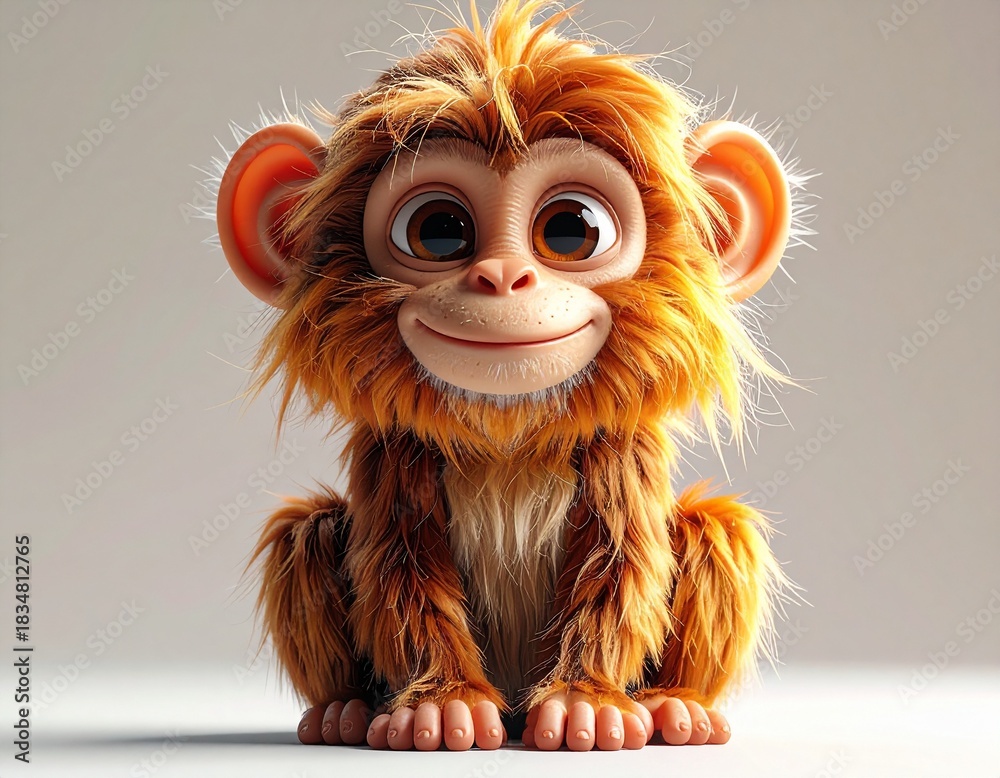 Obraz premium Adorable Cartoon Monkey with Big Eyes and Fluffy Fur.