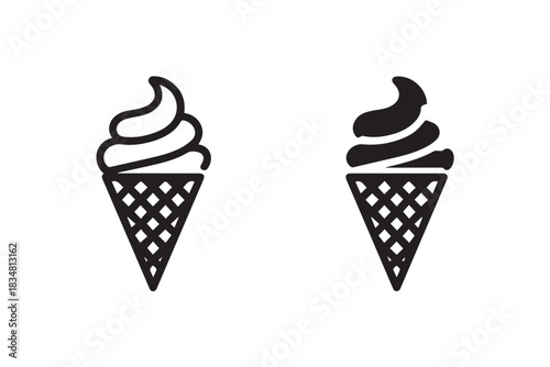ice cream cone icon set black white soft serve vector