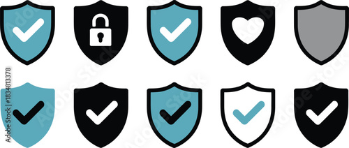 Set of Security and Access Control Icons: Black Padlocks Illustrating Statuses like Locked, Cracked, Secure, Unsecured, Warning, and Checked, Ideal for Digital Safety and System Authentication Graphic