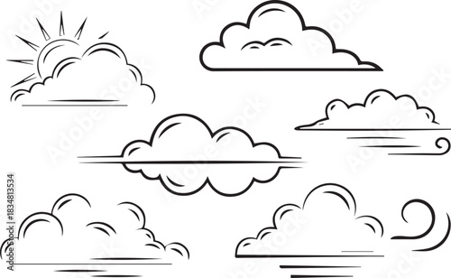 cloud icon collection seven line art cloud and breeze symbols