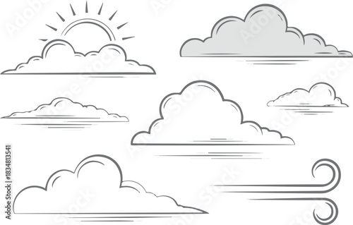 cloud weather illustration seven cloud icons with sun and wind