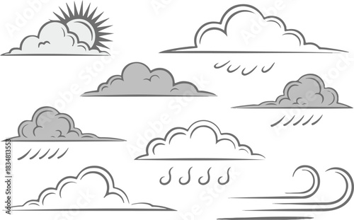 cloud vector set seven cloud shapes wind symbol weather icons