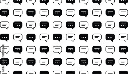 Minimalist pattern of black and white chat bubble icons for messaging and digital communication