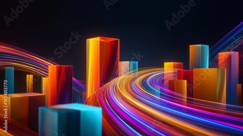 道路が伸びる未来都市と高層ビルのイメージ