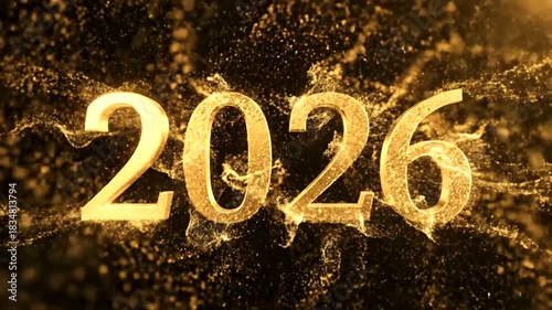 Golden 2026 New Year Celebration with Sparkling Particles.