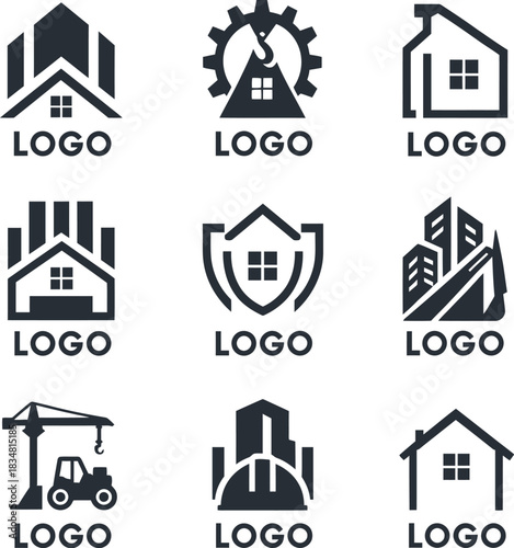 Adobe Illustrator Artwork Construction and real estate logo set – modern building, home and property emblem collection