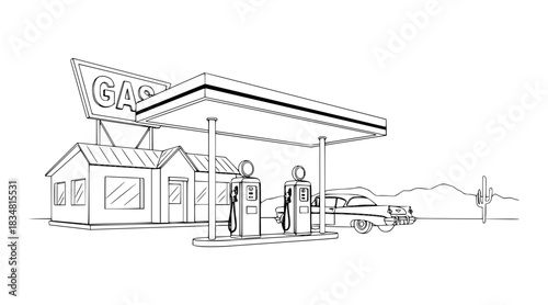 Gas Station in USA Sketch