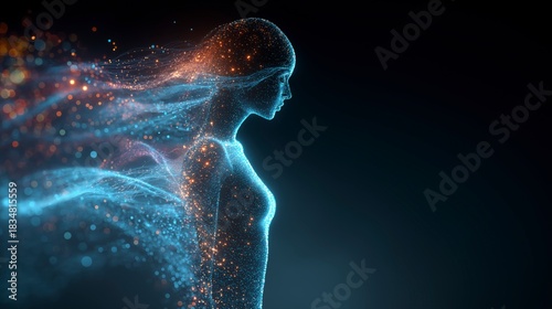 光の粒子に包まれた人物の横顔イメージ