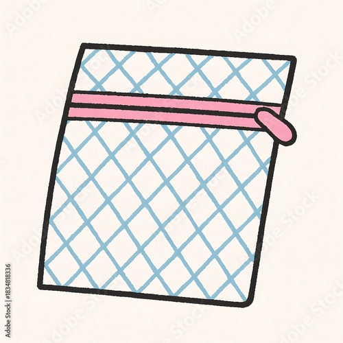 ピンクジッパーが可愛い角型洗濯ネットのイラスト