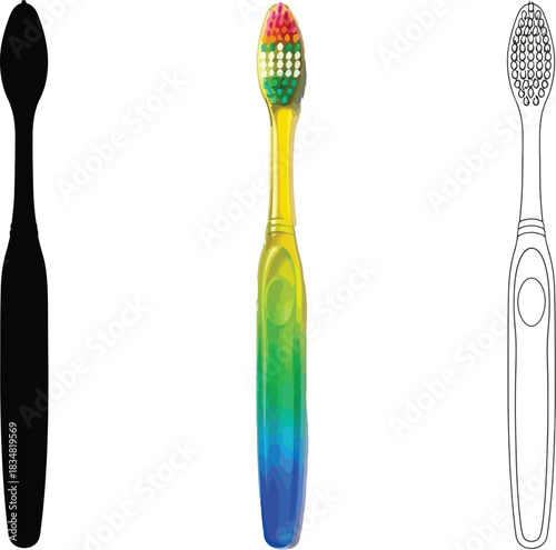 Modern toothbrush set with black colorful and white trio