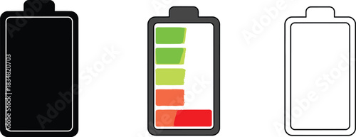 Charging battery level black, colorful and white trio
