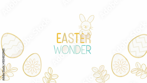 Charming easter wonder with a cute bunny and decorated eggs on a white background