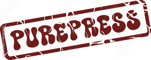 Vintage Distressed Red Rubber Stamp Clearly Displays the Word PUREPRESS Indicating Approval