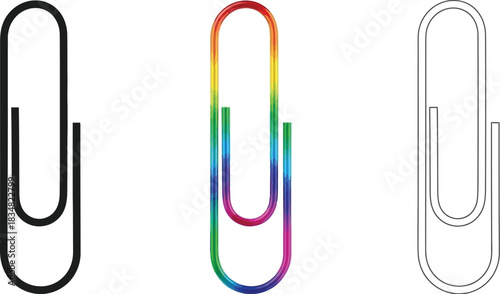 Rainbow paperclip stationery illustration in black colorful and white trio style