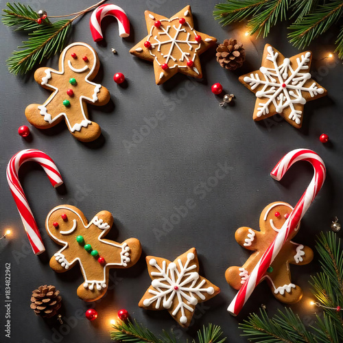 christmas gingerbread cookies on wooden background