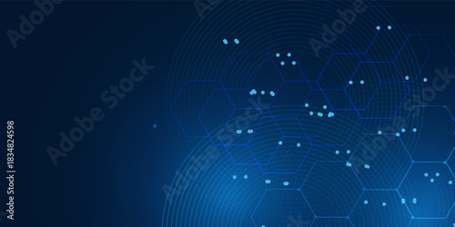 Digital technology background. Abstract hexagons background with lines and dots. Design for science, medicine or technology eps 10.
