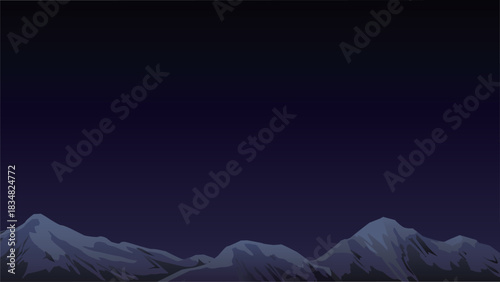 Dark Blue Gradient Snow Mountains Vector Night Winter Landscape Scenery