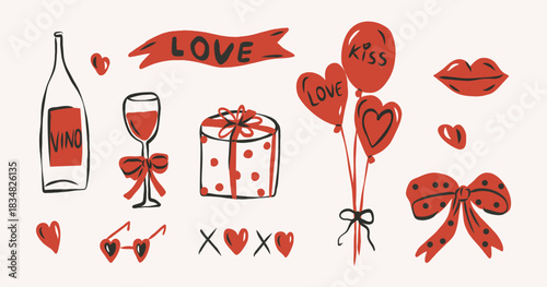 Flat vector whimsical Valentine's day elements collection