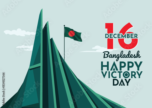 16 December Bangladesh Victory Day vector illustration featuring patriotic banner, poster, and greeting card design elements, creating a bold and festive national holiday background.