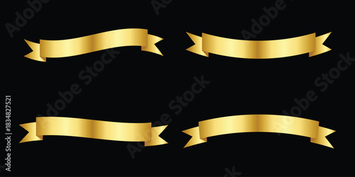 Golden ribbon banner collection for luxury labels, premium badges, elegant decorations and classic vintage design