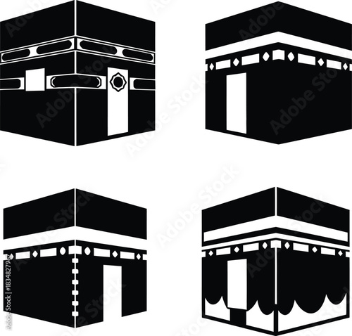 Kaaba makkah holy pilgrimage islam muslim hajj umrah icon vector set dot.