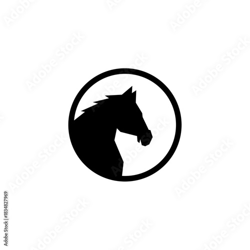 Silhouette of a Horse Head Inside a Circle.