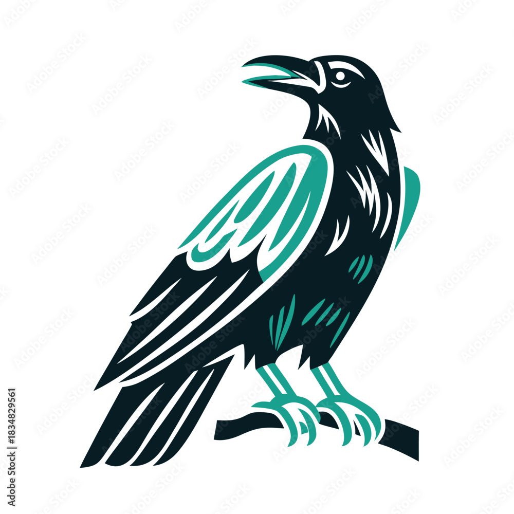 Obraz premium Raven Perched Illustration Graphic Design