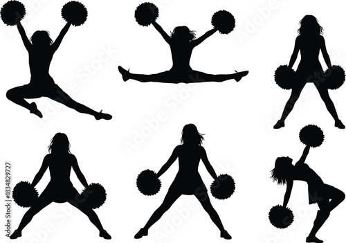 Black Silhouettes Set of Elegant Female Dancers in Long Flowing Gowns, Women Posing Gracefully for Ballroom, Ballet, or Classical Dance Vector Art