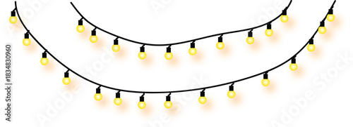 A radiant vector illustration of warm yellow string lights hanging in a festive garland, perfect for party and holiday celebration decor