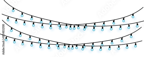 An isolated vector illustration of draped blue string lights. A festive festoon of glowing decorative lamps for party or holiday events