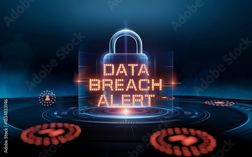 Futuristic Cybersecurity Warning Interface Displaying Data Breach Alert Background