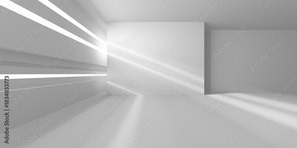 custom made wallpaper toronto digitalMinimalist abstract interior space with sunlight rays and geometric shadows. 3d render
